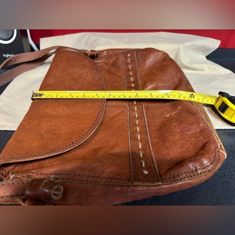 Lucky Brand Brown Italian Leather Shoulder Bag Double Handle Fold Over Closure - Picture 11 of 16